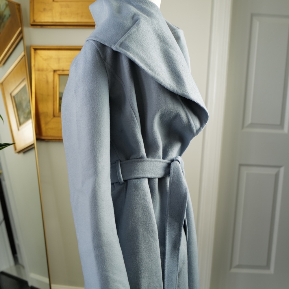 TAHARI Marilyn Wool Blend Wrap Coat NEW Pale Blue Size L